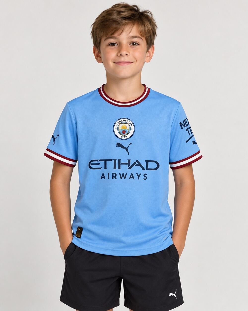 Manchester City Jersey boys Large Blue Soccer Puma Etihad DryCell Nexen